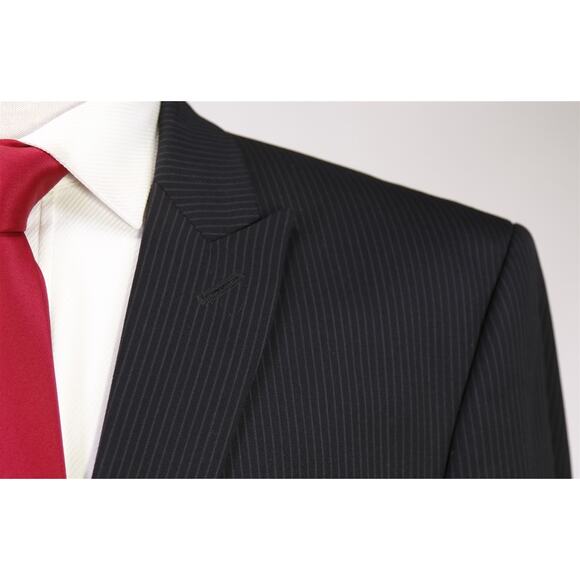 Calvin Klein Men's Black Striped Peak Lapels Slim Fit 2-Btn Wool Suit 42L - Picture 4 of 11